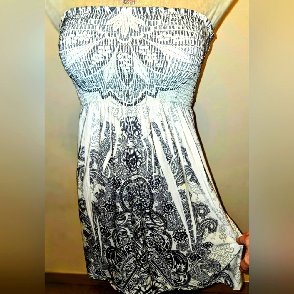 Y2K dress/bathing suit cover-up, sz junior md, 22in bust, 28 1/2in length